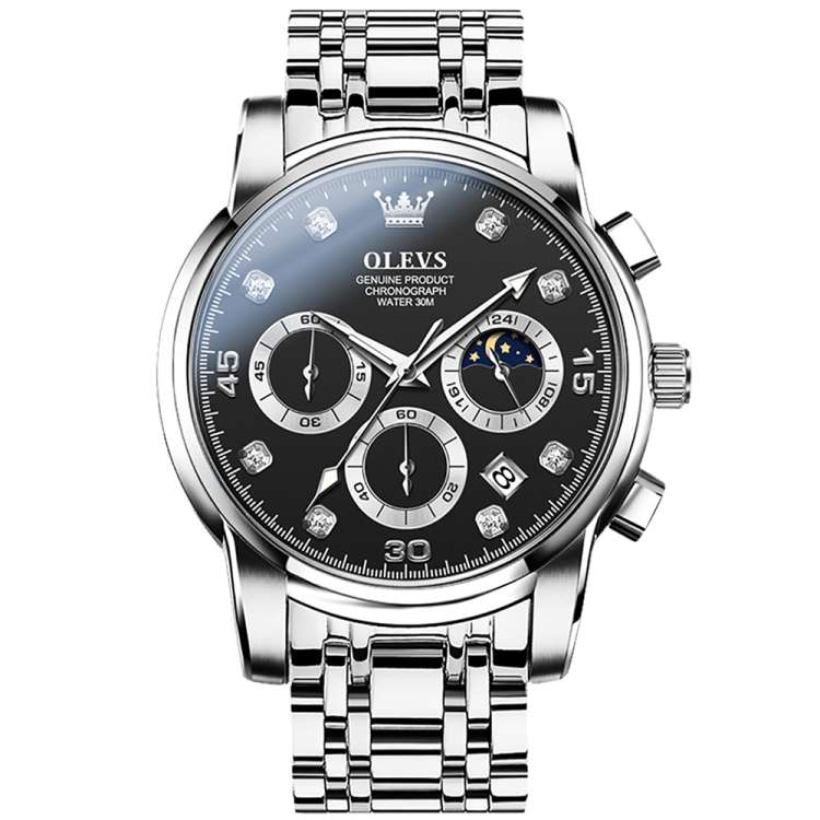 OLEVS 2889 Men Multifunctional Luminous Waterproof Quartz Watch(Black)