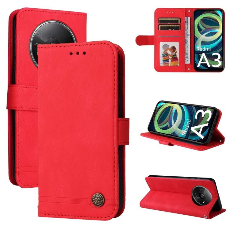 For Xiaomi Redmi A3 Skin Feel Life Tree Metal Button Leather Phone Case(Red)