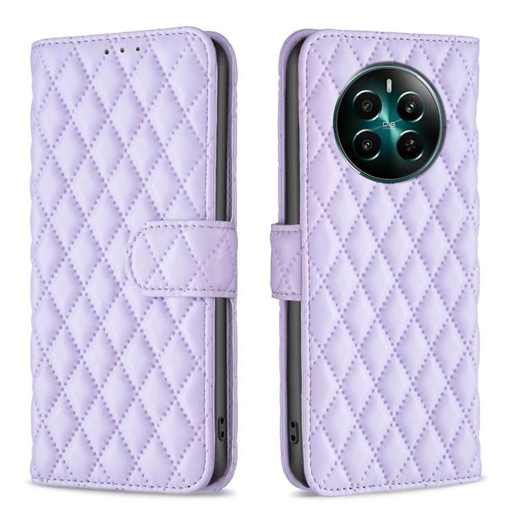 For Realme 12+ 5G Diamond Lattice Wallet Flip Leather Phone Case(Purple)