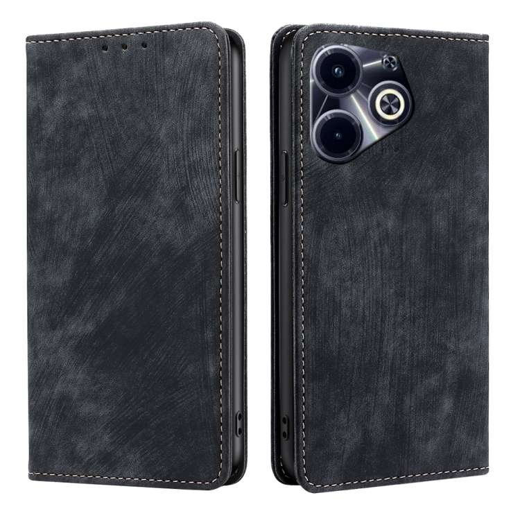 For Infinix Hot 40i RFID Anti-theft Brush Magnetic Leather Phone Case(Black)