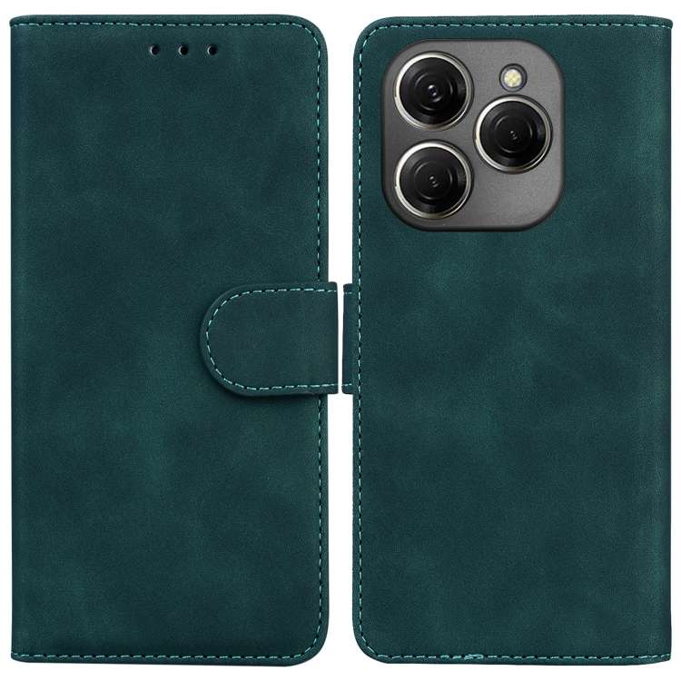 For Tecno Spark 20 Pro Skin Feel Pure Color Flip Leather Phone Case(Green)