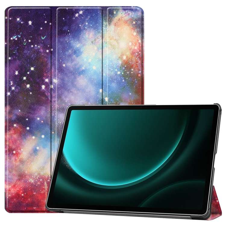 For Samsung Galaxy Tab S9 FE+ Custer Painted 3-Fold Holder Smart Leather Tablet Case(Milky Way Nebul
