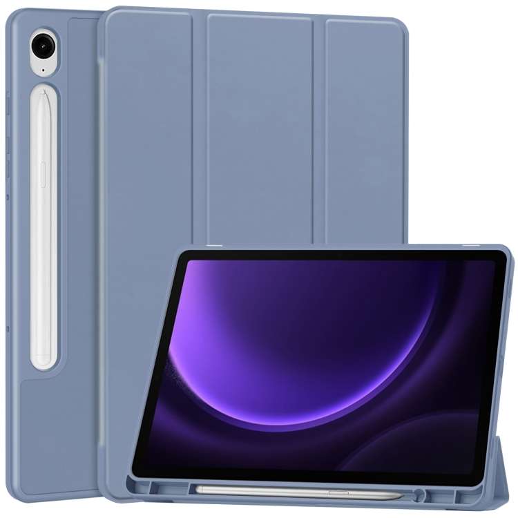 For Samsung Galaxy Tab S9 FE 3-Fold Pure Color TPU Smart Leather Tablet Case with Pen Slot(Lavender)