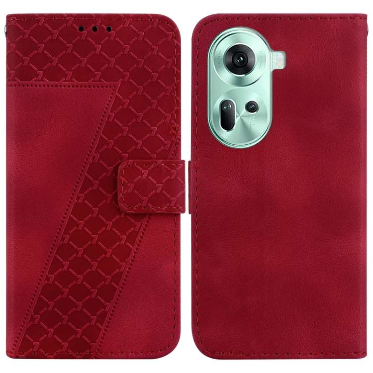 For OPPO Reno11 Global 7-shaped Embossed Leather Phone Case(Red)
