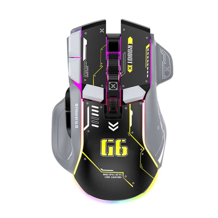 HXSJ G6 10 Keys RGB 12800DPI Tri-mode Wireless Gaming Mouse(Black)
