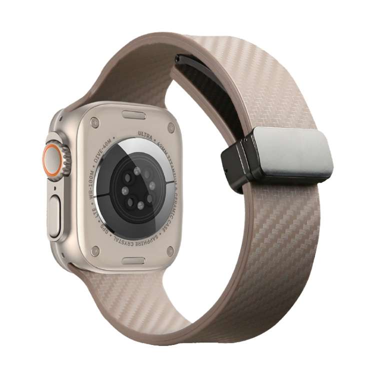 For Apple Watch SE 2023 40mm Carbon Fiber Pattern Magnetic Buckle Silicone Watch Band(Apricot Color