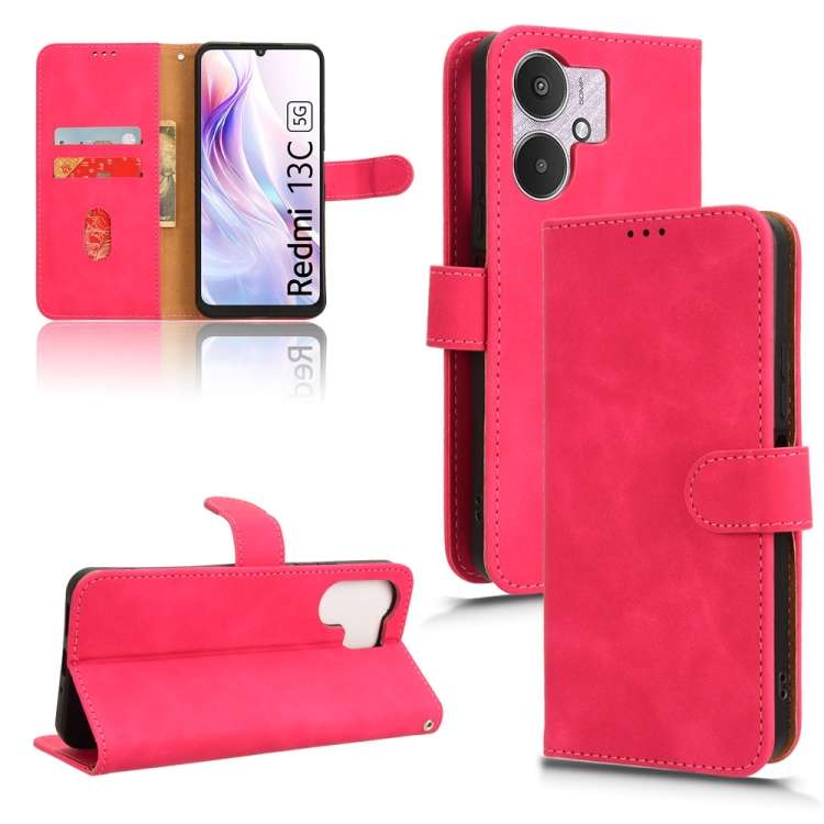For Xiaomi Redmi 13C 5G Skin Feel Magnetic Flip Leather Phone Case(Rose Red)