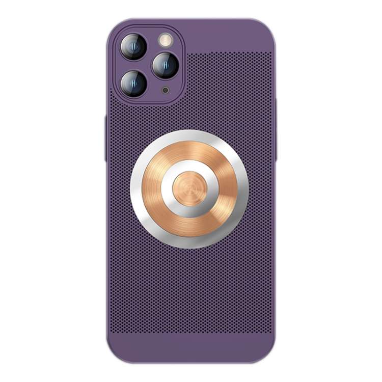 For iPhone 11 Pro Honeycomb Hole Copper Cooling Phone Case with Lens Film(Purple)