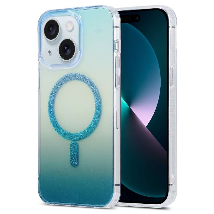 For iPhone 13 Magic Diamond Blu-ray MagSafe Phone Case(White Blue Gradient)