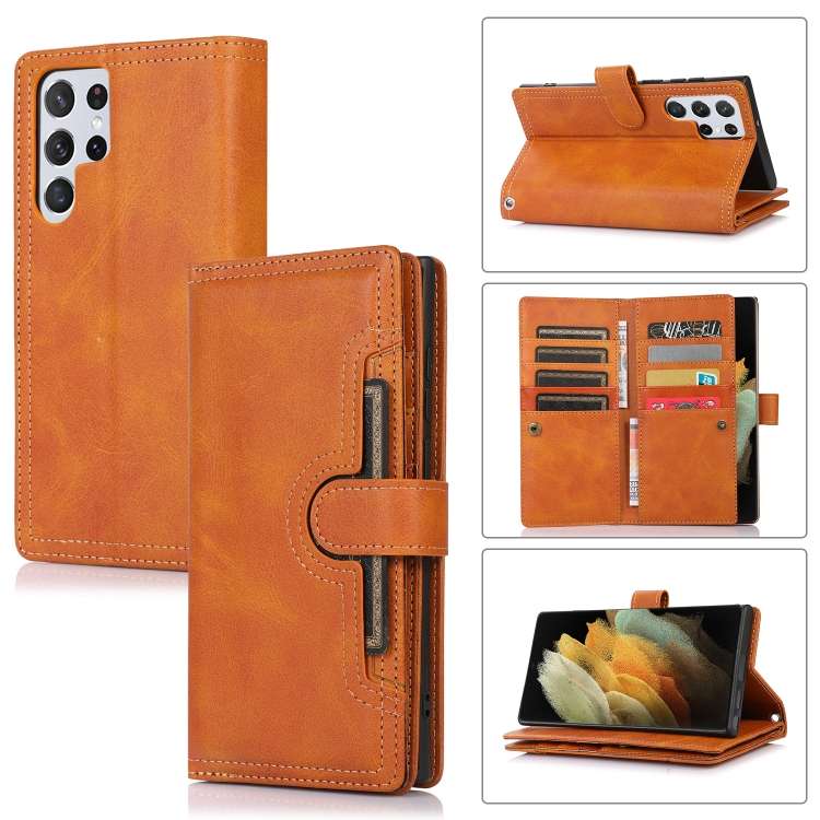 For Samsung Galaxy S21 Ultra 5G Wristband Card Slot Leather Phone Case(Brown)