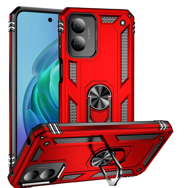 For Motorola Moto G Play 4G 2024 Shockproof TPU + PC Phone Case with Holder(Red)