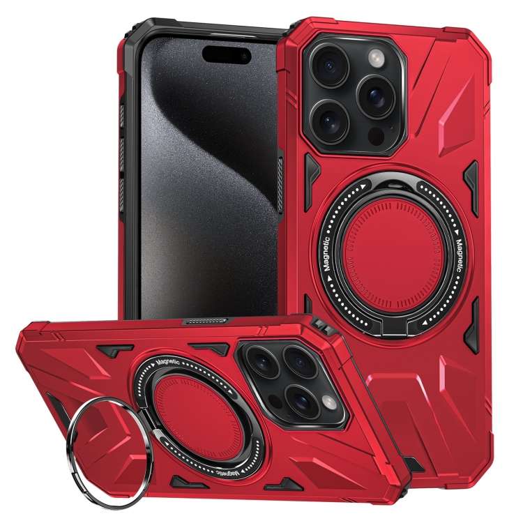 For iPhone 15 Pro MagSafe Magnetic Shockproof Phone Case with Ring Holder(Red)