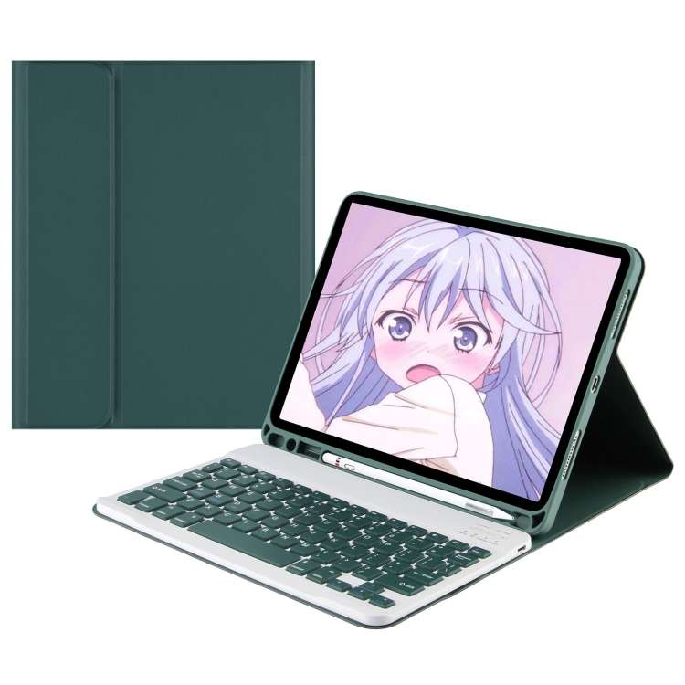 For Samsung Galaxy Tab A9 Square Cap Bluetooth Keyboard Leather Case with Pen Slot(Dark Green)