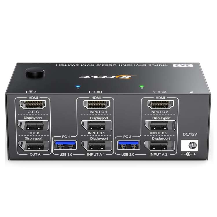 KC-KVM203DH 8K 30Hz USB3.0 DP+DP+HDMI Triple Monitors KVM Switch