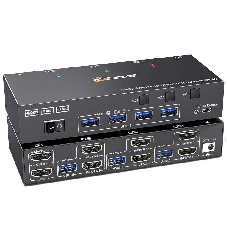 KC-KVM302AS 4K 60Hz USB3.0 / HDMI Dual Monitors KVM Switch