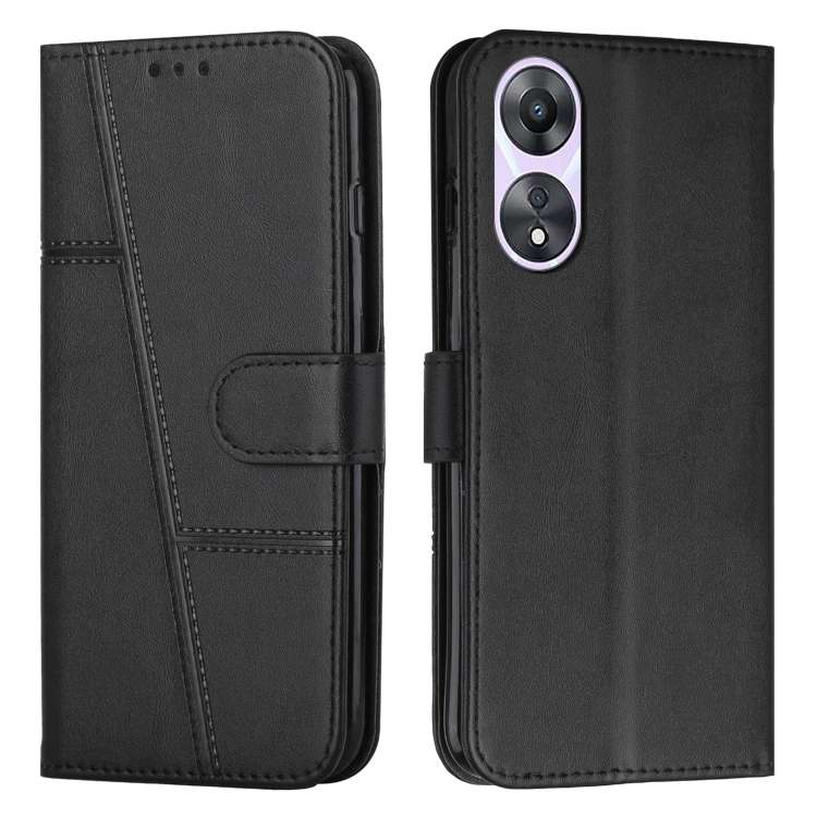 For OPPO A58 / A78 Stitching Calf Texture Buckle Leather Phone Case(Black)