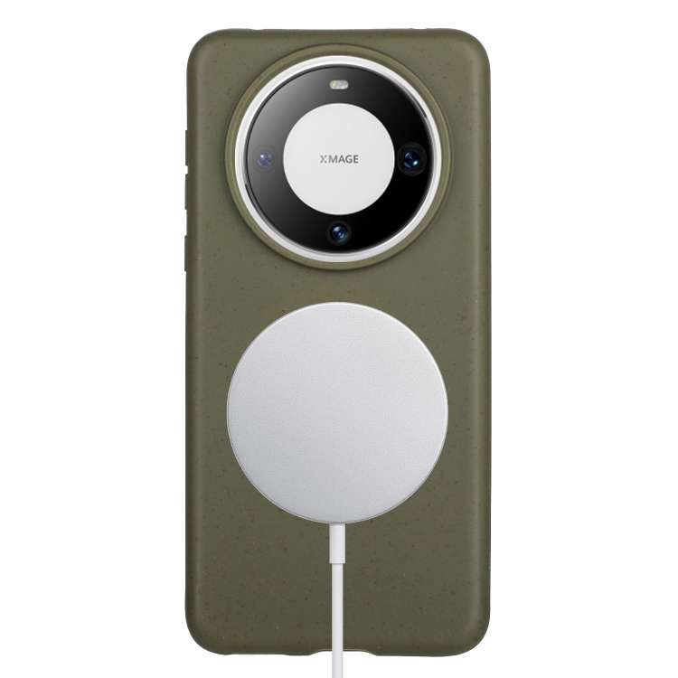 For Huawei Mate 60 Pro Wheat MagSafe Magnetic Straw Material + TPU Phone Case(Army Green)