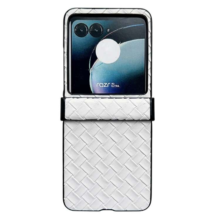 For Motorola Razr 40 Ultra Three-piece Set Woven Texture Folding PU Phone Case(White)