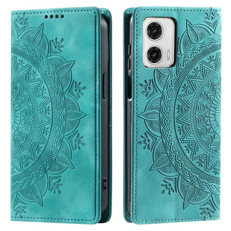 For Motorola Moto G73 Totem Embossed Magnetic Leather Phone Case(Green)