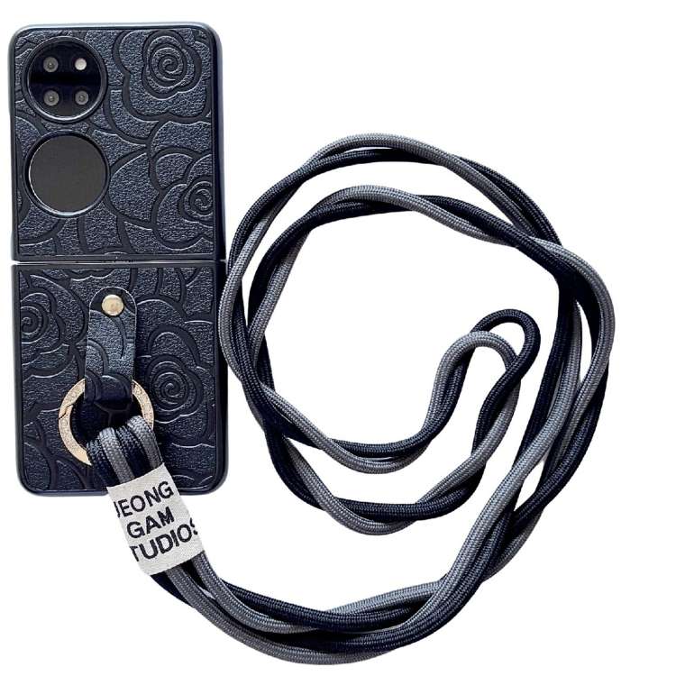 For Huawei P50 Pocket Impression Camellia Pattern Protective Phone Case with Diamond Ring Long Lanya