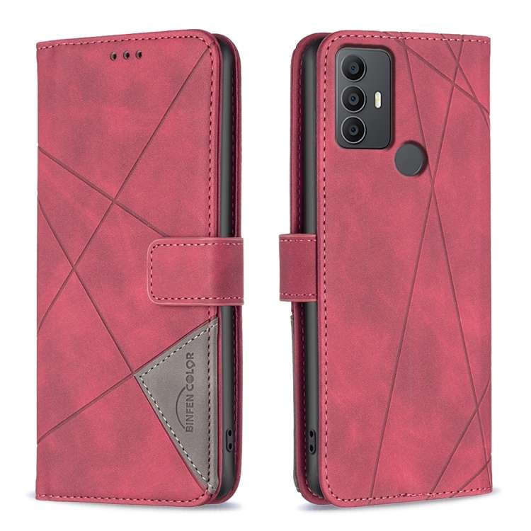 For TCL 305 / 306 / 30 SE Magnetic Buckle Rhombus Texture Leather Phone Case(Red)