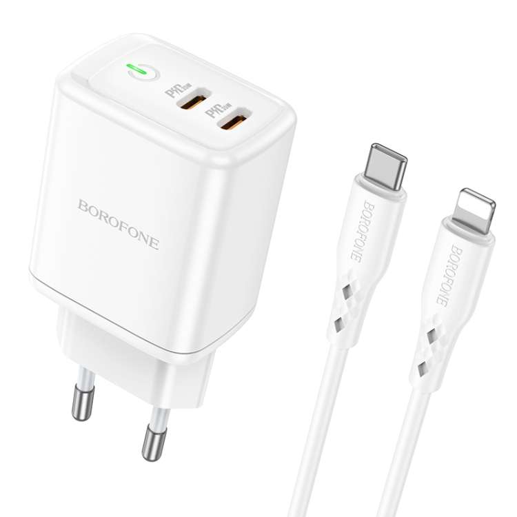 Borofone BN9 Reacher PD 35W USB-C / Type-C Dual Ports Charger Set with Type-C to 8 Pin Cable, EU Plu