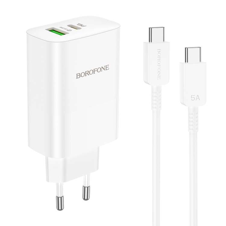 Borofone BN10 Sunlight PD 65W + USB 22.5W Dual Port Charger Set with Type-C to Type-C Cable, EU Plug