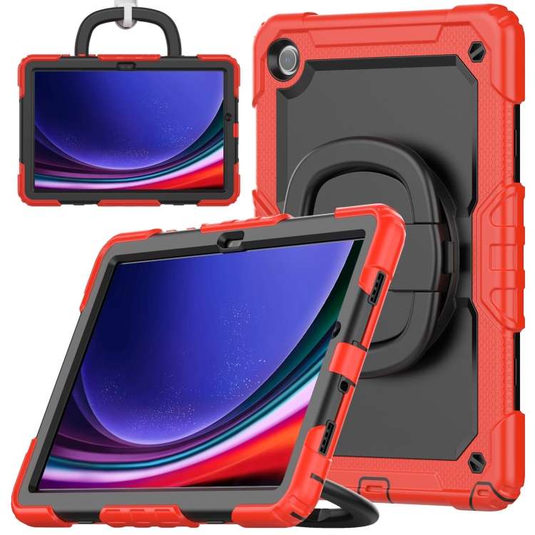 For Samsung Galaxy Tab A9+ Handle Silicone Hydric PC Tablet Case with Shoulder Strap(Red)