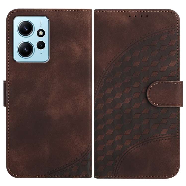 For Xiaomi Redmi Note 12 4G Global YX0060 Elephant Head Embossed Phone Leather Case with Lanyard(Cof