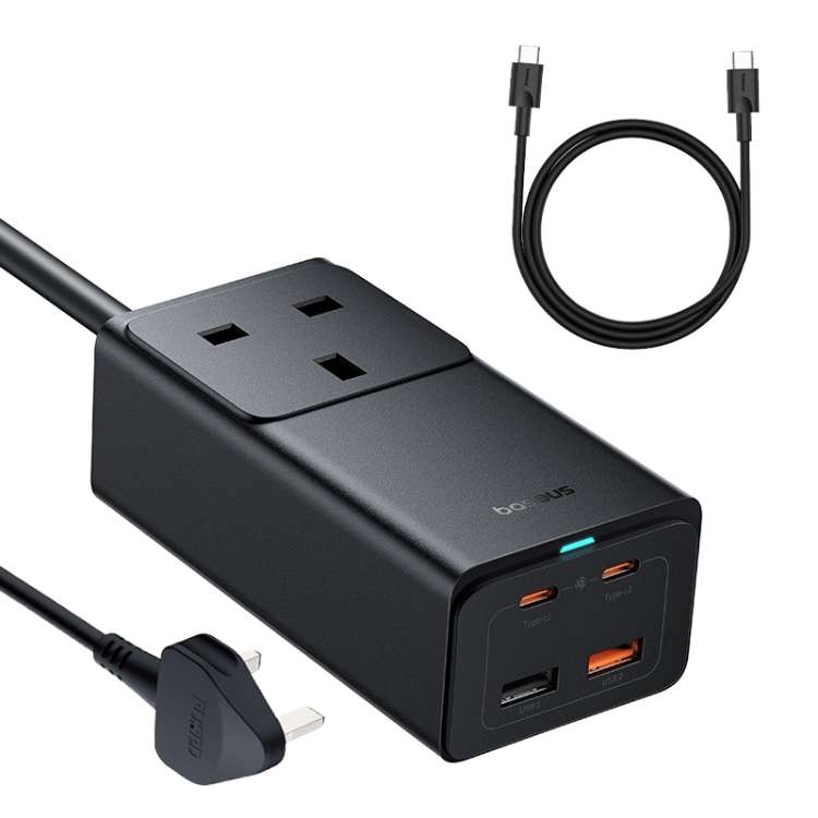 Baseus GaN5 Pro 65W AC+2xUSB+2xType-C PowerCombo Power Strip 1.5m with 1m Type-C to Type-C Cable, U