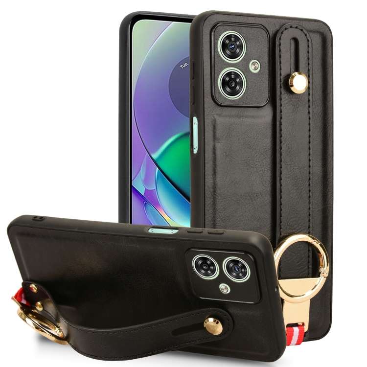 For Motorola Moto G54 5G Wristband Leather Back Phone Case(Black)