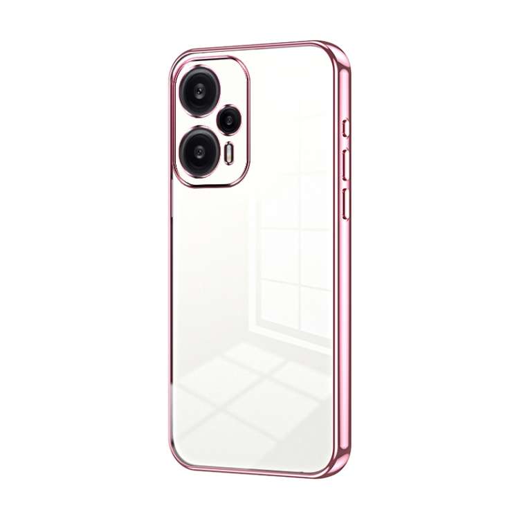 For Xiaomi Redmi Note 12 Turbo/Poco F5 Transparent Plating Fine Hole Phone Case(Pink)