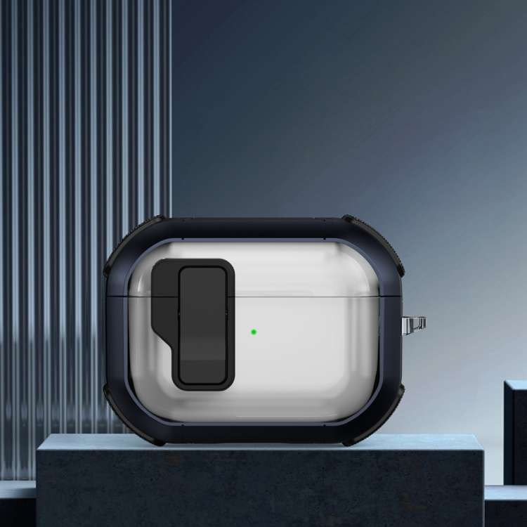 For AirPods Pro 2 Thunder Transparent Wireless Earphones Protective Case with Magnetic Switch(Dark B