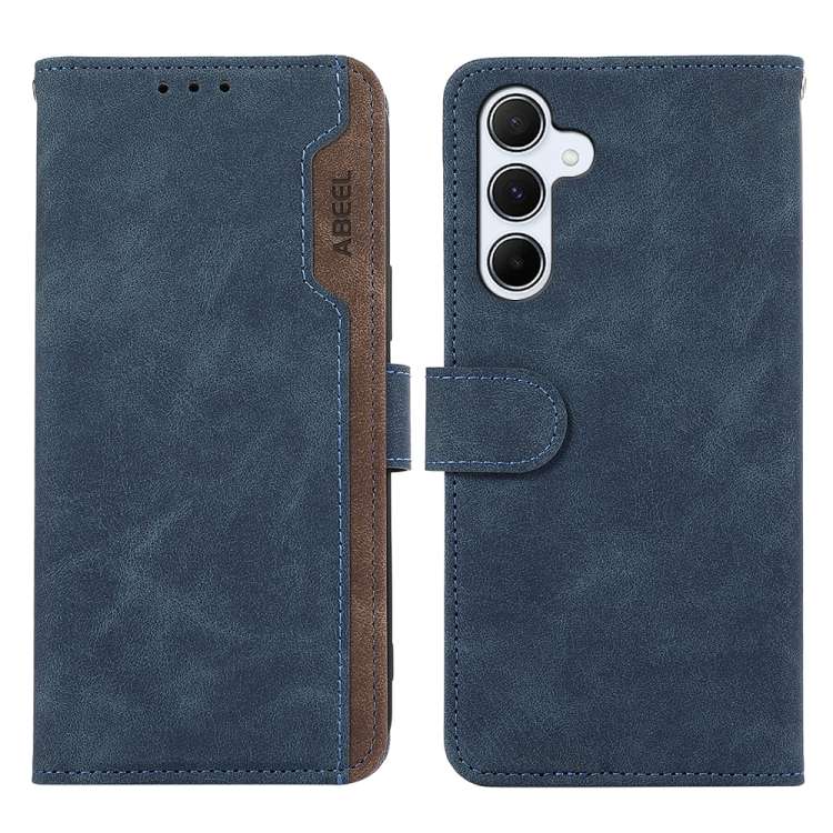 For Samsung Galaxy A24 4G ABEEL Color Block Magnetic RFID Leather Phone Case(Blue-Brown)
