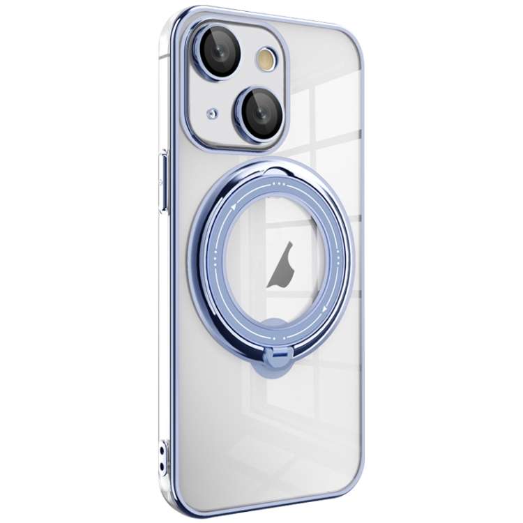 For iPhone 13 Electroplating MagSafe 360 Degree Rotation Holder Shockproof Phone Case(Blue)