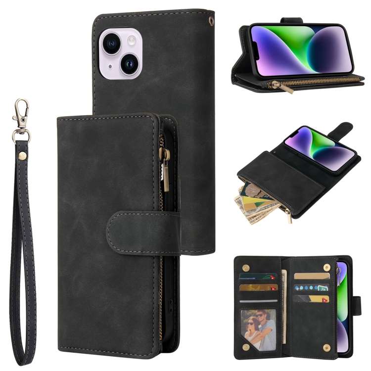 For iPhone 15 Multifunctional Multi-Card Wallet Phone Leather Case(Black)