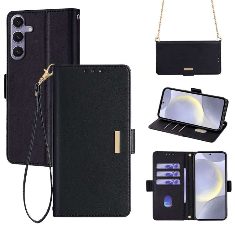 For Samsung Galaxy A35 5G Crossbody Chain Leather Phone Case(Black)
