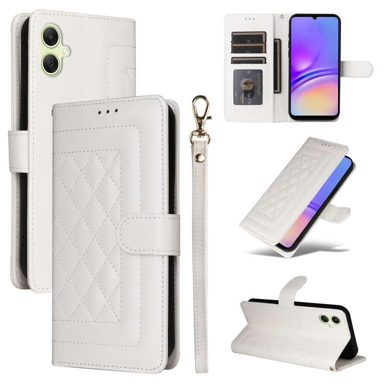 For Samsung Galaxy A05 Diamond Lattice Leather Flip Phone Case(White)