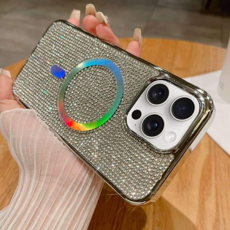 For iPhone 14 Pro Max Diamonds Plated Magsafe Phone Case(Silver)