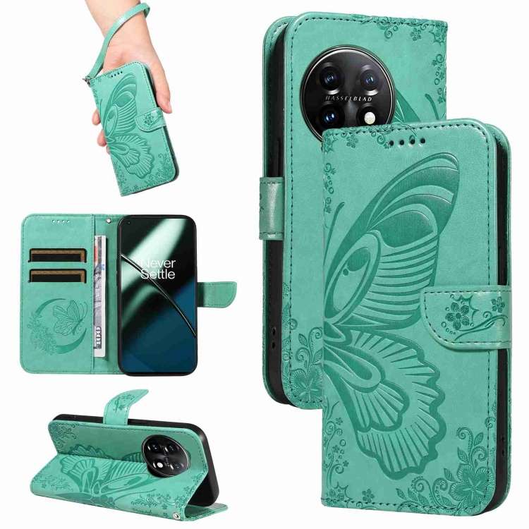 For OnePlus 11 5G Swallowtail Butterfly Embossed Leather Phone Case(Green)