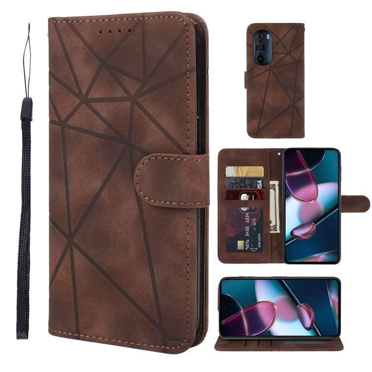 For Motorola Edge+ 2022 Skin Feel Geometric Lines Leather Phone Case(Brown)