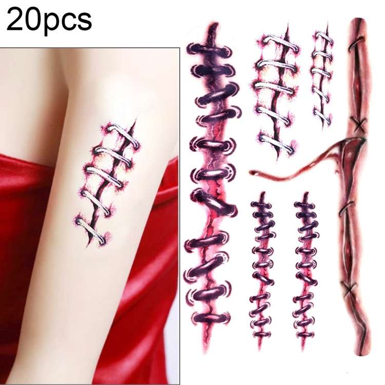 S-169 100 PCS Halloween Terror Realistic Wound Injury Scar Temporary Tattoo Sticker