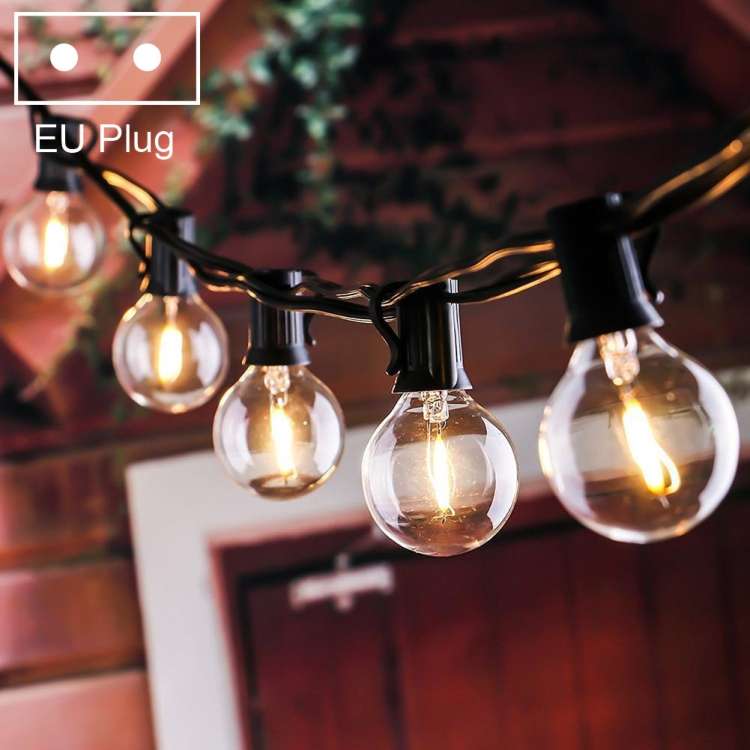 G40-EU-25 G40 7.6m 175W E12 IP44 Waterproof Retro Filament Bulb String Light, 25 Bulbs LED Decorativ