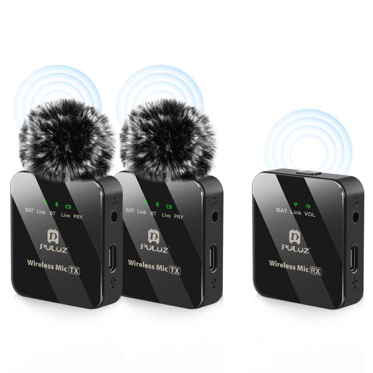 PULUZ 2 TX + 1 RX Wireless Lavalier Microphone (Black)