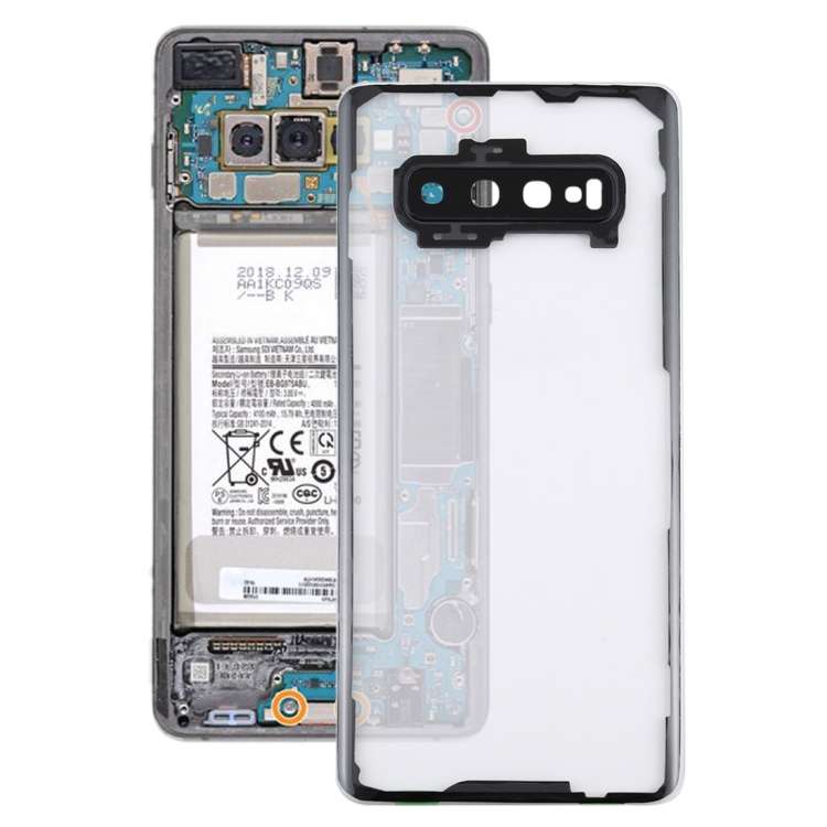 For Samsung Galaxy S10+ SM-G9750 G975F Transparent Battery Back Cover with Camera Lens Cover (Transp