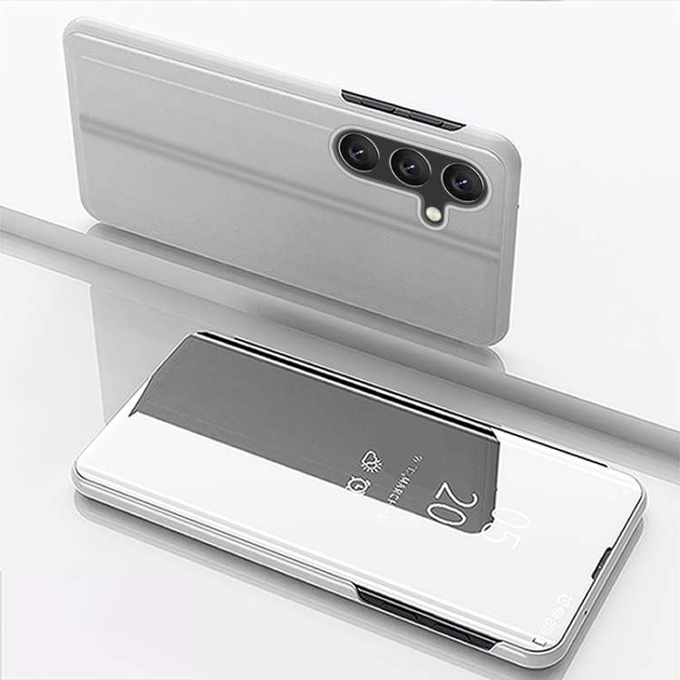 For Samsung Galaxy A05s Plated Mirror Horizontal Flip Leather Phone Case with Holder(Silver)