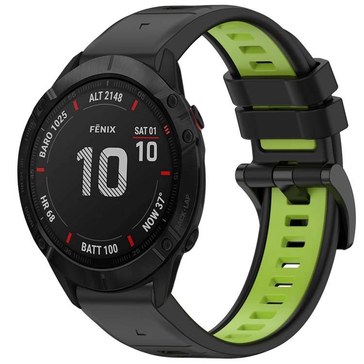 For Garmin Fenix 6X GPS Sports Two-Color Quick Release Silicone Watch Band(Black+Green)