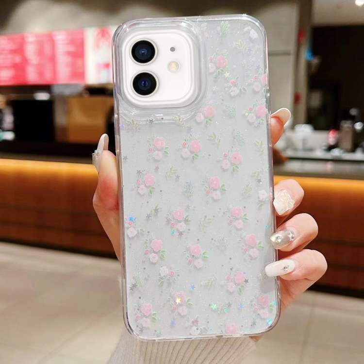 For iPhone 12 / 12 Pro Spring Garden Epoxy TPU Phone Case(F05 Pink and White Flowers)