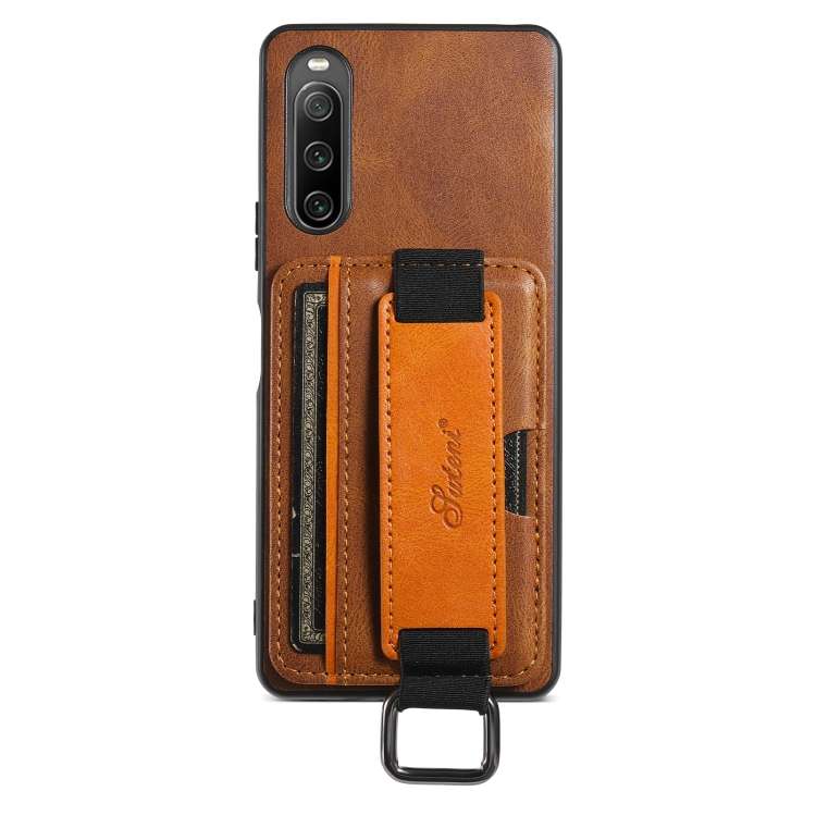 For Sony Xperia 1 V Suteni H13 Card Wallet Wrist Strap Holder PU Phone Case(Brown)