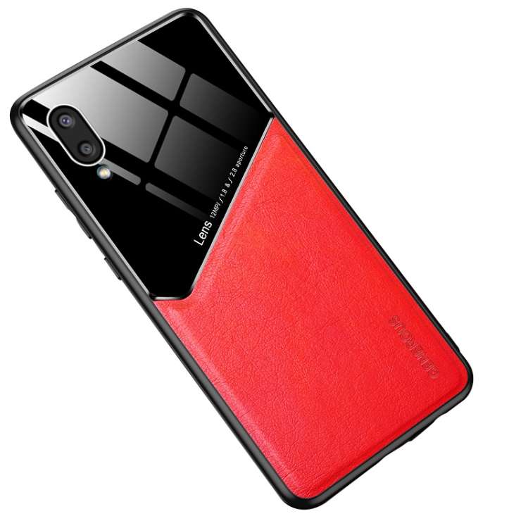 For Samsung Galaxy A02 All-inclusive Leather Organic Glass Phone Case with Metal Iron Sheet(Red)